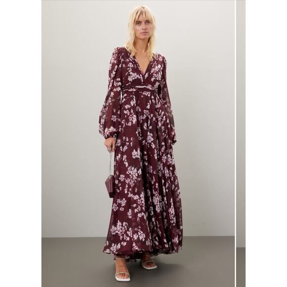 Leena for Mac Duggal Floral Chiffon Red Gown From Rent The Runway Size: XS 0 - Picture 1 of 13